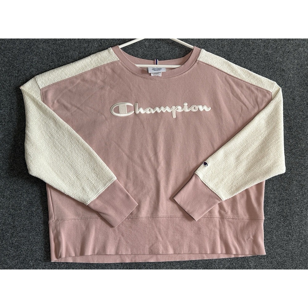 Champion Women's Retro Y2K Crew Neck Pink Sweatshirt W/Cream Sweater Insets - 1X